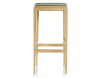 Tabouret de bar design H80 cm bois teinte naturelle assise cuir vert sauge Tabouret de bar design H80 cm bois teinte naturelle assise cuir vert sauge