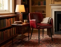 Chaise vintage avec accoudoirs cuir rouge carmin