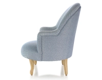 Toad armchair with armrests natural wood stain feet and blue chevron fabric Toad armchair with armrests natural wood stain feet and blue chevron fabric
