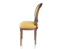 Chaise ancienne style Louis XVI bois teinte marron foncé et tissu jaune