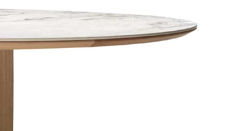 Table salle à manger ronde en chêne et céramique 6 personnes avec bois teinte naturelle et plateau céramique effet marbre blanc m3 120x120 Table salle à manger ronde en chêne et céramique 6 personnes avec bois teinte naturelle et plateau céramique effet marbre blanc m3 120x120