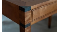 Navy desk in wood and leather bois teinte merisier plateau bois