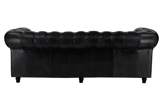 Canapé Chesterfield cuir 3 places noir accoudoirs cloutés