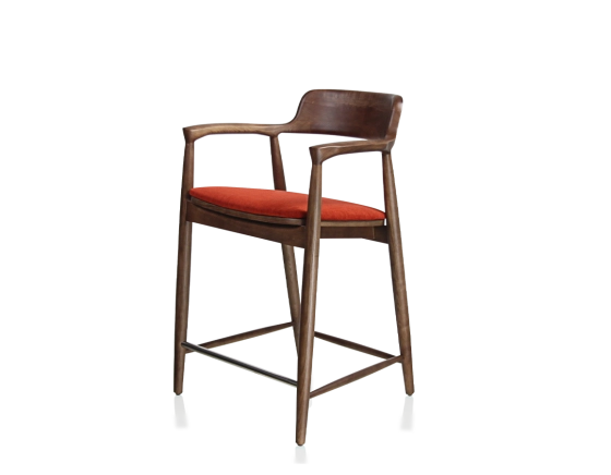 Bar stool h60 cm natural tint wood burnt orange fabric seat