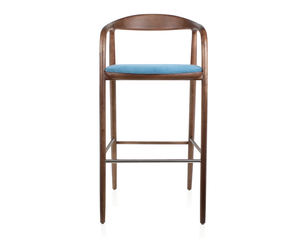 Tabouret de bar h80 cm teinte marron foncé assise tissu bleu jean bois teinte marron foncé et tissu bleu jean Tabouret de bar h80 cm teinte marron foncé assise tissu bleu jean bois teinte marron foncé et tissu bleu jean