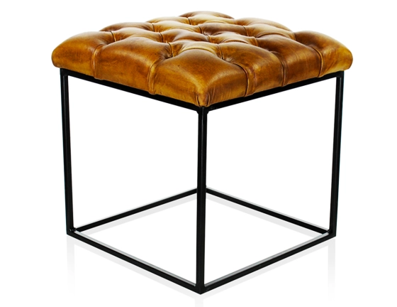 Chesterfield leather pouffe cognac