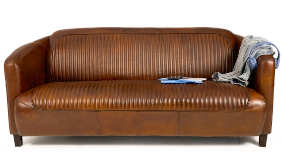 Canapé club cuir 3 places marron vintage