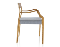 Scandinavian armchair with armrests cherry-stained wood, blue chevron fabric seat Scandinavian armchair with armrests cherry-stained wood, blue chevron fabric seat