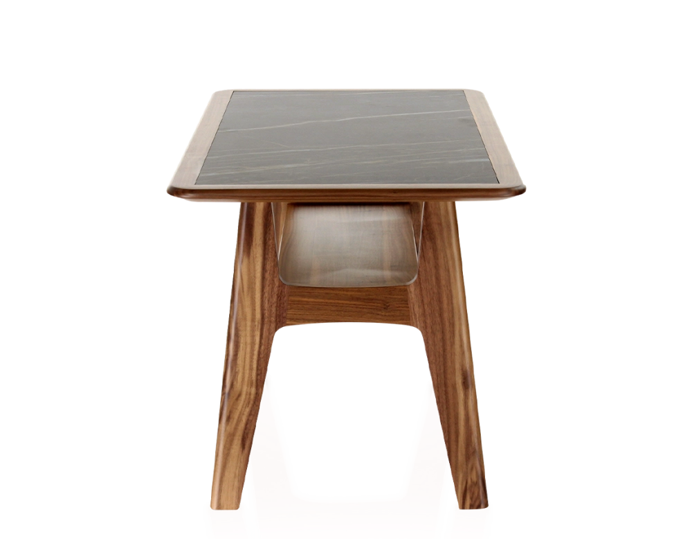 Table basse rectangulaire en noyer et céramique bois teinte naturelle plateau céramique effet marbre noir 100x50 cm Table basse rectangulaire en noyer et céramique bois teinte naturelle plateau céramique effet marbre noir 100x50 cm