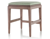 Tabouret design H45 cm bois teinte noyer assise tissu vert sauge Tabouret design H45 cm bois teinte noyer assise tissu vert sauge