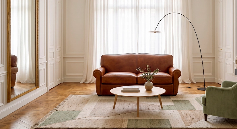 2 seater leather club sofa light brown