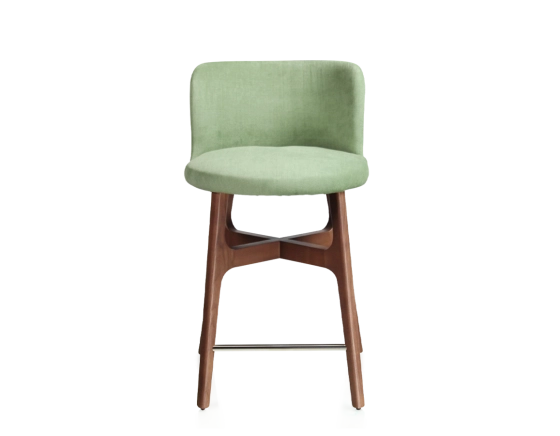 Tabouret de bar h60 cm bois teinte noyer assise tissu vert