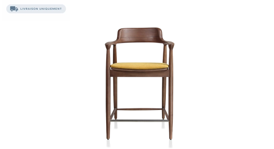 Tabouret de bar h60 cm bois teinte noyer assise tissu jaune