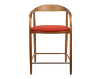 Tabouret de bar H60 cm bois teinte merisier et tissu orange brulé Tabouret de bar H60 cm bois teinte merisier et tissu orange brulé