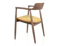 Chaise scandinave bois teinte noyer et tissu jaune Chaise scandinave bois teinte noyer et tissu jaune