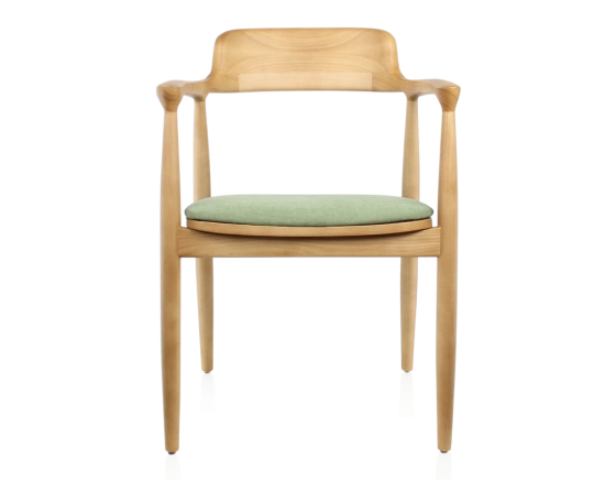 Chaise scandinave bois teinte naturelle et tissu vert
