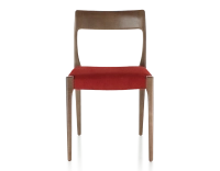 Chaise scandinave bois teinte marron foncé assise tissu bordeaux Chaise scandinave bois teinte marron foncé assise tissu bordeaux