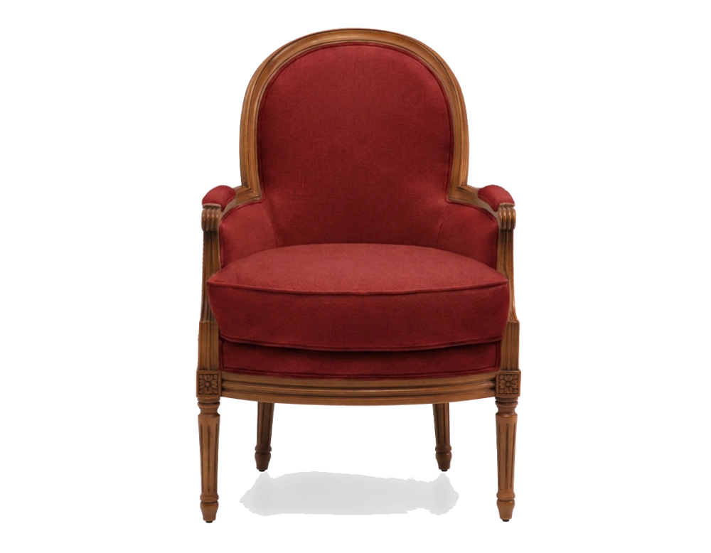 Sillón bergère moldurado estilo Luis XVI bois teinte ancienne et tissu bordeaux
