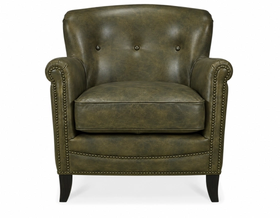 Sillón club de piel verde oliva reposabrazos con tachuelas