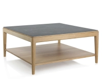 Table basse carrée en chêne et céramique avec tablette en bois teinte naturelle plateau céramique effet ardoise 100x100 cm Table basse carrée en chêne et céramique avec tablette en bois teinte naturelle plateau céramique effet ardoise 100x100 cm