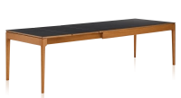 Table extensible 8 à 12 personnes en chêne et céramique allonges céramique avec bois teinte merisier et plateau et allonges céramique noire unie 180x100 cm