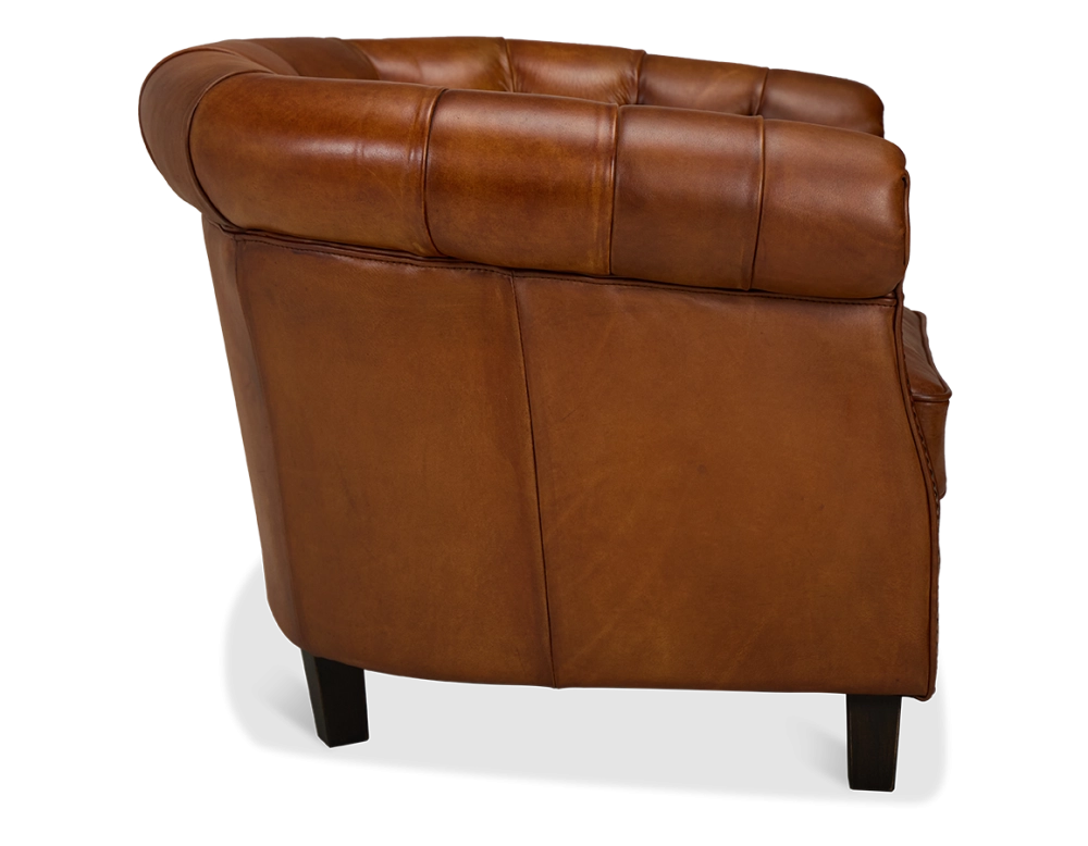 Chesterfield leather armchair light brown studded armrests Chesterfield leather armchair light brown studded armrests