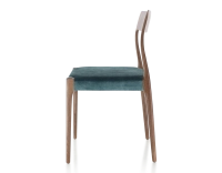 Chaise scandinave bois teinte marron foncé assise tissu velours bleu pétrole Chaise scandinave bois teinte marron foncé assise tissu velours bleu pétrole