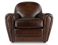Leather club armchair dark brown piped armrests Leather club armchair dark brown piped armrests