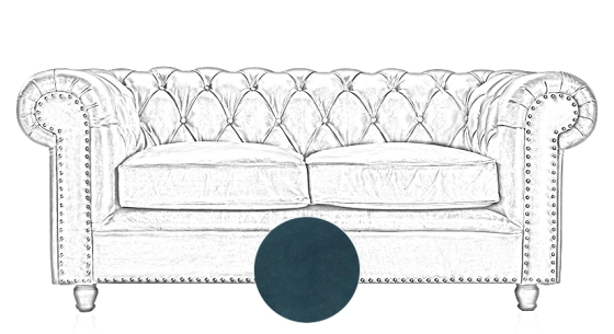 Canapé Chesterfield cuir 2 places bleu accoudoirs cloutés