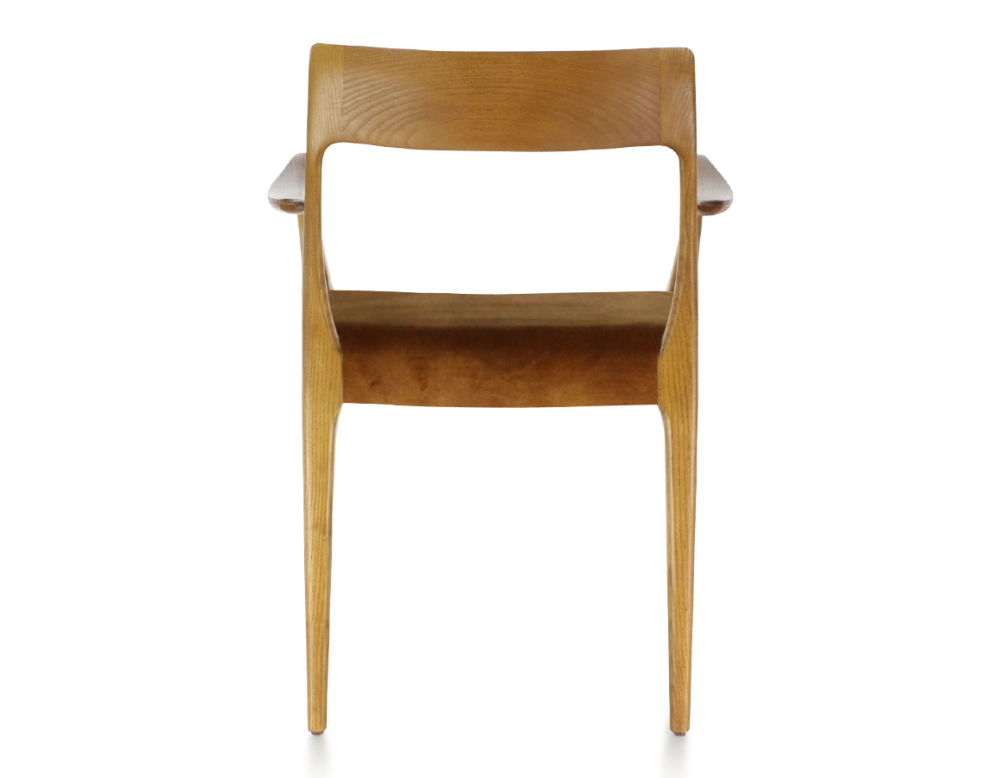 Chaise scandinave avec accoudoirs bois teinte merisier assise tissu velours bronze Chaise scandinave avec accoudoirs bois teinte merisier assise tissu velours bronze