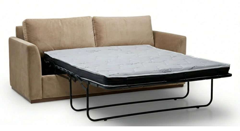 Canapé convertible 3 places tissu velours taupe clair