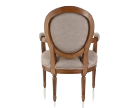 Sillón antiguo estilo Luis XVI bois teinte ancienne et tissu chiné beige, gris et orange