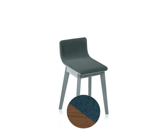 Tabouret en chêne tapissé H45 cm bois teinte noyer assise tissu bleu océan