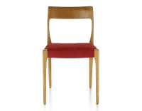 Chaise scandivave bois teinte merisier assise tissu bordeaux