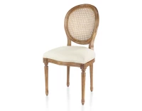 Chaise ancienne style Louis XVI dossier canné assise tissu chevron beige