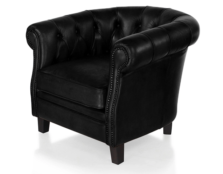 Fauteuil chesterfield cuir noir accoudoirs cloutés Fauteuil chesterfield cuir noir accoudoirs cloutés