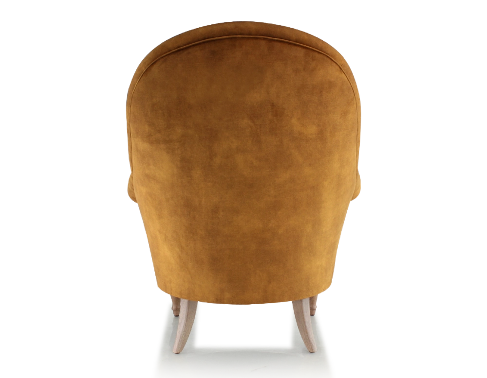 Fauteuil crapaud avec accoudoirs pieds bois teinte noyer et tissu velours bronze haut dossier Fauteuil crapaud avec accoudoirs pieds bois teinte noyer et tissu velours bronze haut dossier