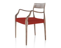 Chaise scandinave avec accoudoirs bois teinte marron foncé assise tissu bordeaux Chaise scandinave avec accoudoirs bois teinte marron foncé assise tissu bordeaux