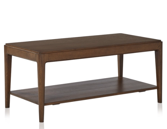 Rectangular oak coffee table with shelf dark brown shade 100x50 cm 100x50 cm