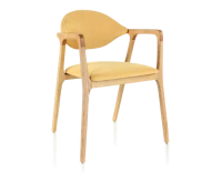 Chaise design avec accoudoirs bois teinte naturelle et tissu jaune
