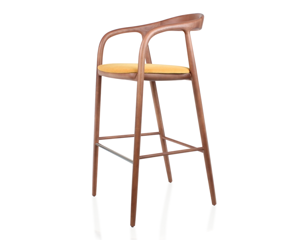 Tabouret de bar h80 cm teinte noyer assise tissu jaune bois teinte noyer et tissu jaune Tabouret de bar h80 cm teinte noyer assise tissu jaune bois teinte noyer et tissu jaune