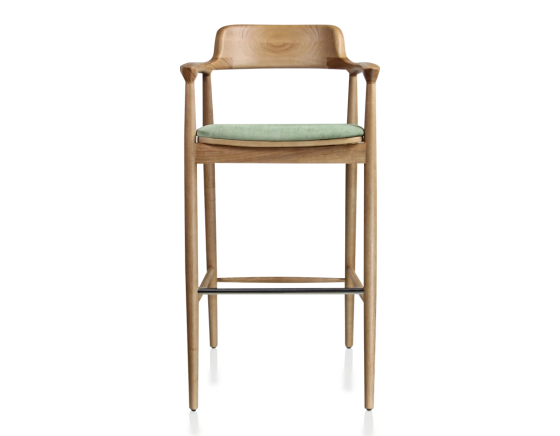 Tabouret de bar h80 cm bois teinte naturelle assise tissu vert
