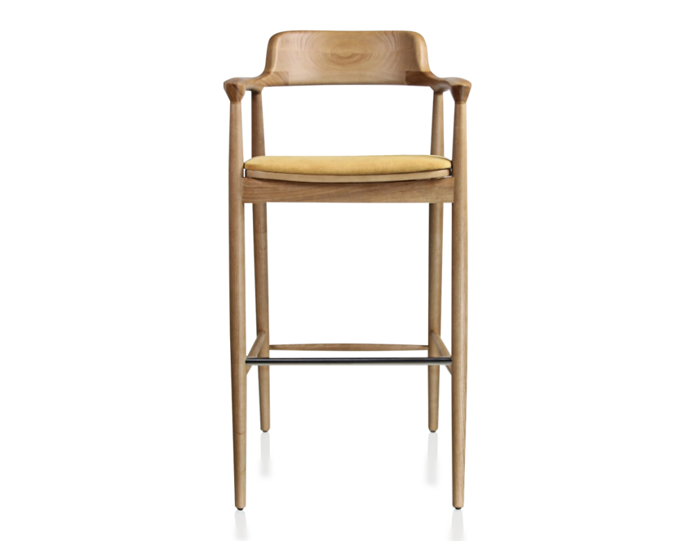 Tabouret de bar h80 cm bois teinte naturelle assise tissu jaune Tabouret de bar h80 cm bois teinte naturelle assise tissu jaune
