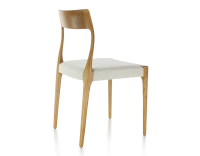 Chaise scandinave bois teinte merisier assise tissu beige naturel Chaise scandinave bois teinte merisier assise tissu beige naturel
