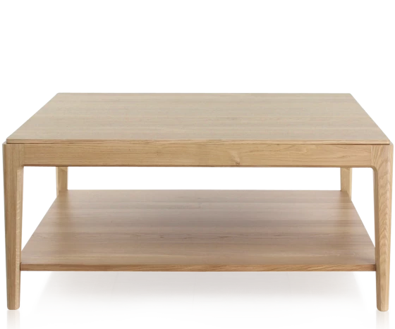 Table basse carrée en chêne avec tablette teinte naturelle 100x100 cm 100x100 cm