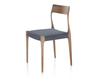 Scandinavian chair walnut-stained wood, grey fabric seat Scandinavian chair walnut-stained wood, grey fabric seat