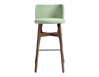Tabouret de bar h80 cm bois teinte marron foncée assise tissu vert Tabouret de bar h80 cm bois teinte marron foncée assise tissu vert