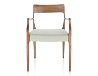 Scandinavian armchair with armrests wood stained walnut seat natural beige fabric Scandinavian armchair with armrests wood stained walnut seat natural beige fabric