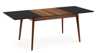 Table extensible 6 à 12 personnes en noyer et céramique allonges bois avec bois teinte naturelle et plateau céramique noir unie 140x100 cm Table extensible 6 à 12 personnes en noyer et céramique allonges bois avec bois teinte naturelle et plateau céramique noir unie 140x100 cm