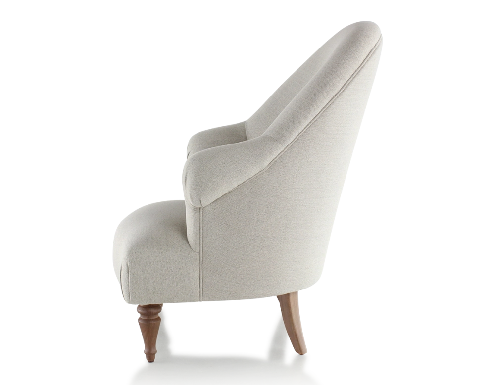 Fauteuil crapaud avec accoudoirs pieds bois teinte noyer et tissu beige naturel moyen dossier Fauteuil crapaud avec accoudoirs pieds bois teinte noyer et tissu beige naturel moyen dossier